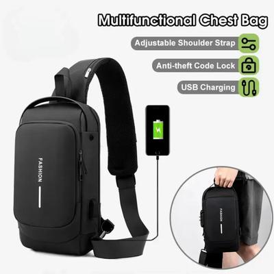 USB Charging Crossbody Bag Blue Black Brown Nylon 12