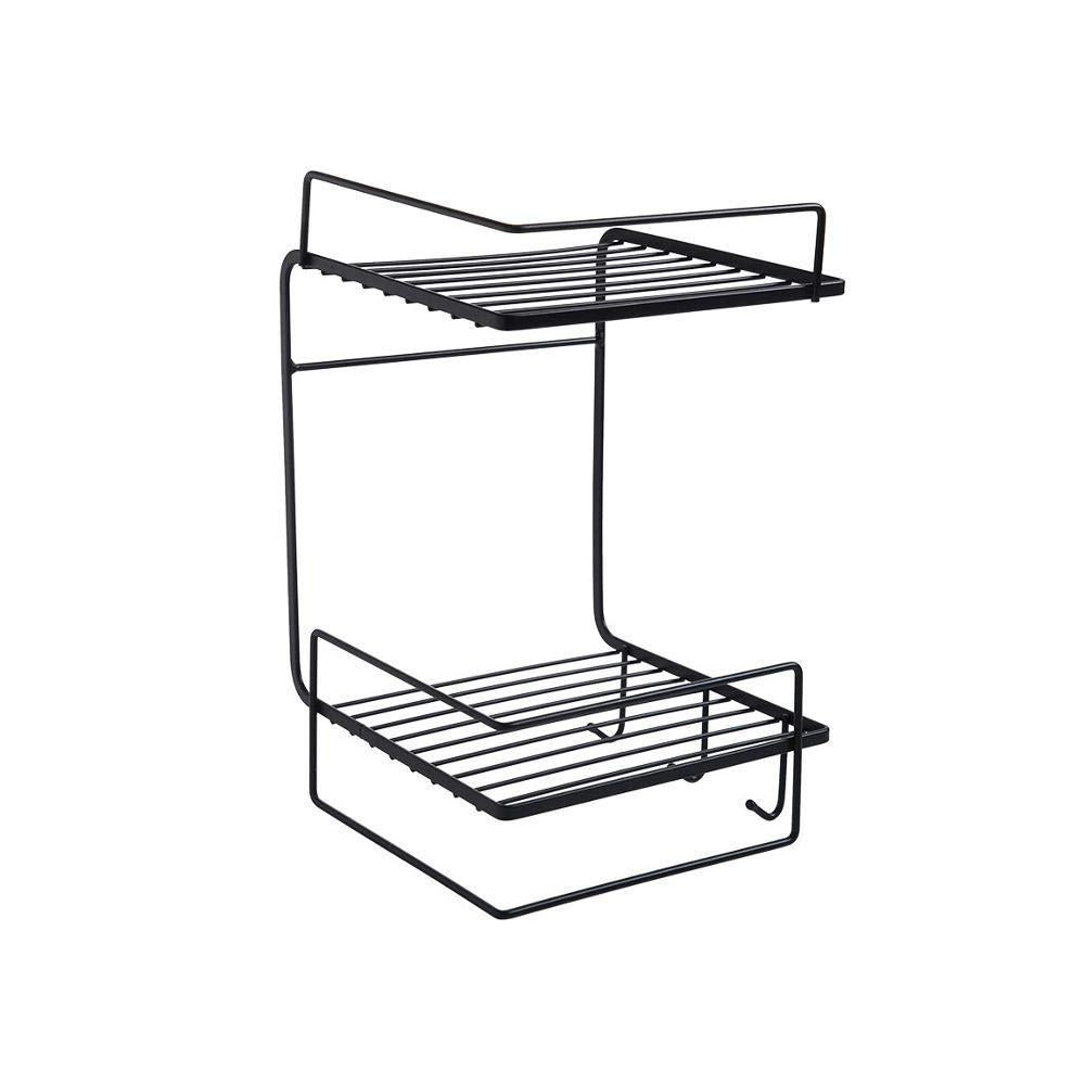 Black Iron Bathroom Shelf with Towel Rack & Storage