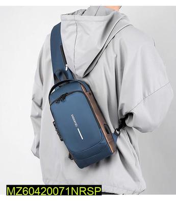 USB Charging Crossbody Bag Blue Black Brown Nylon 12