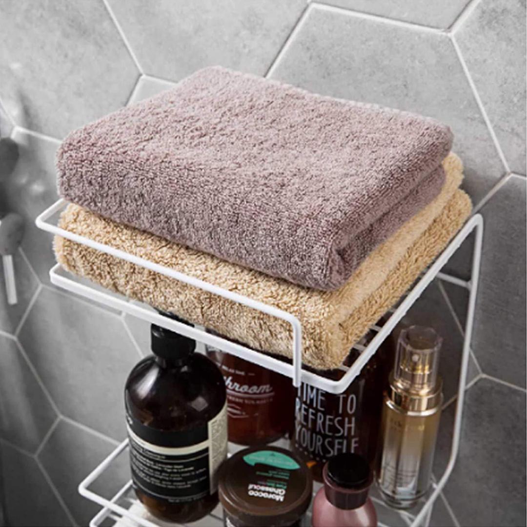 Black Iron Bathroom Shelf with Towel Rack & Storage