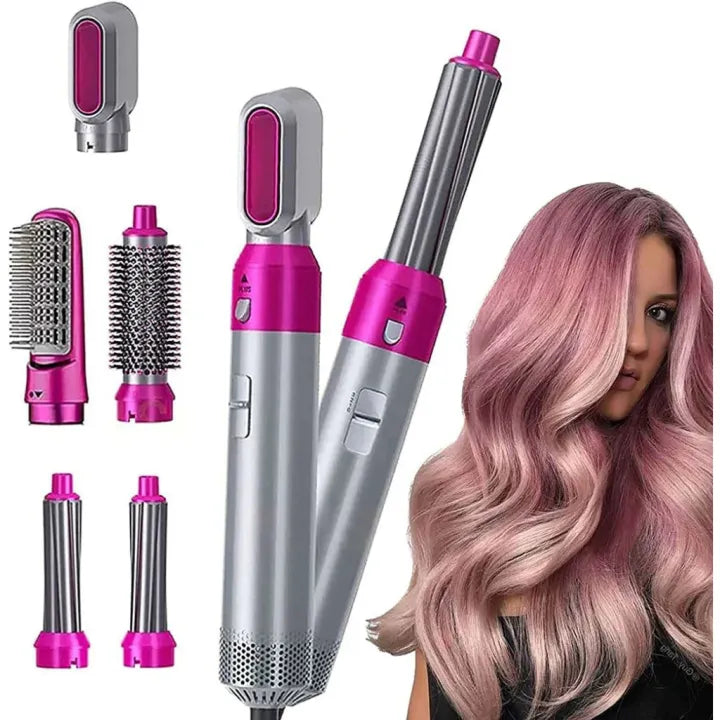 5-in-1 Hair Dryer with Curling Brush & Attachments