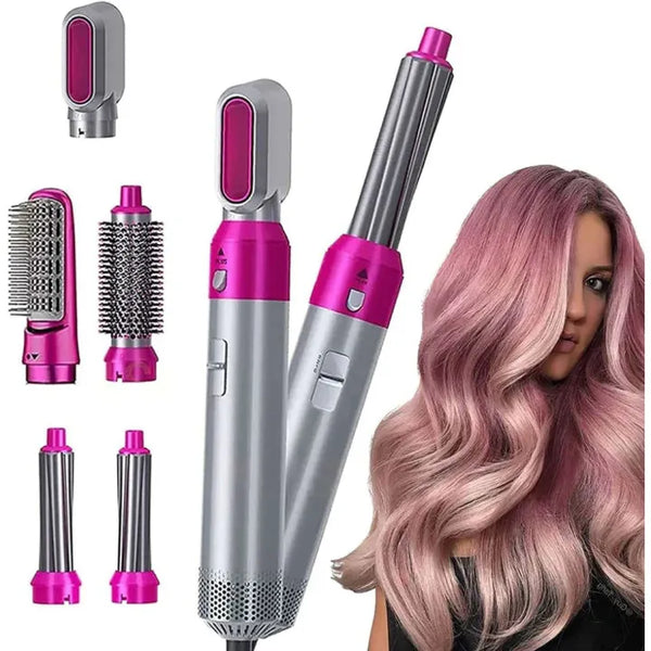 5-in-1 Hair Dryer with Curling Brush & Attachments