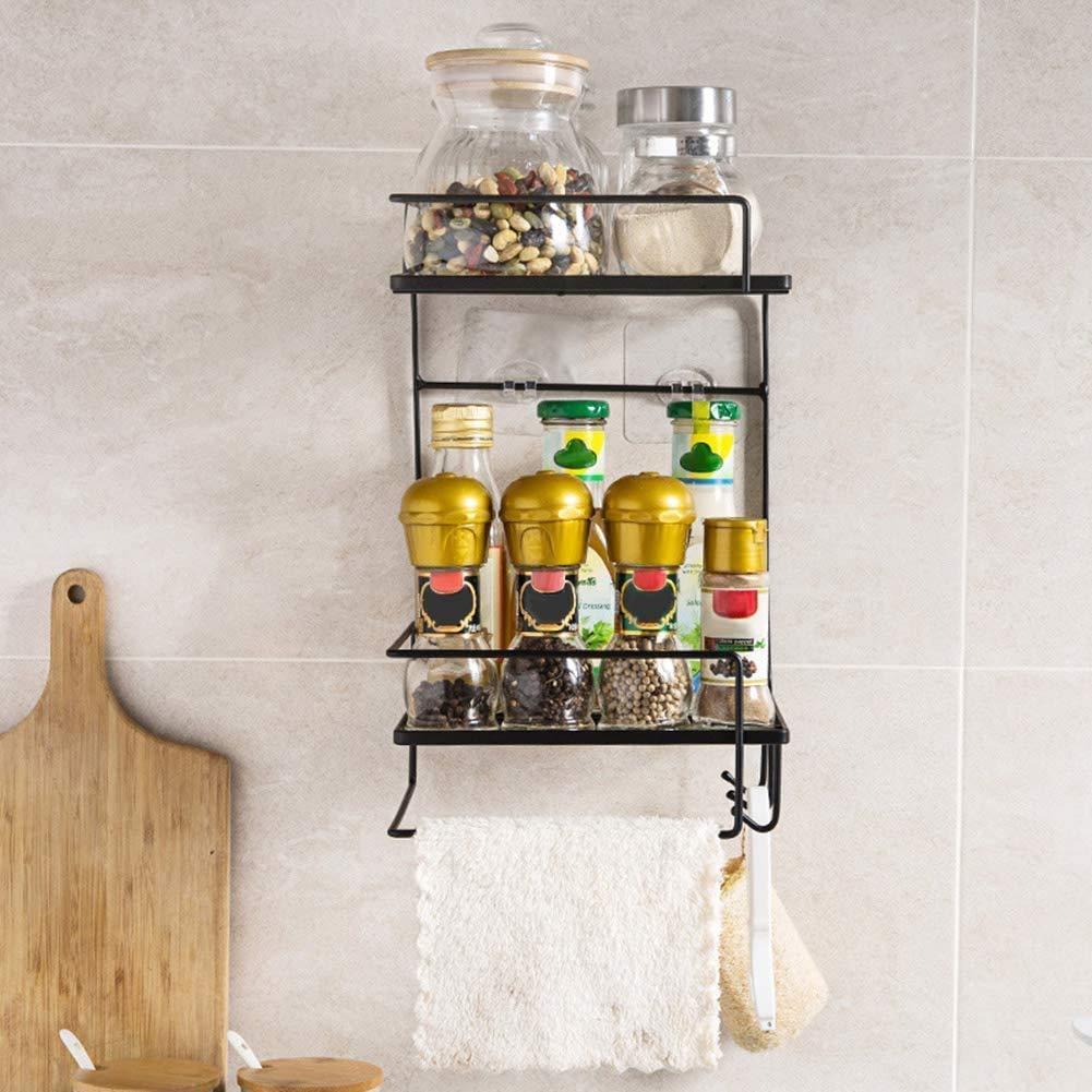 Black Iron Bathroom Shelf with Towel Rack & Storage