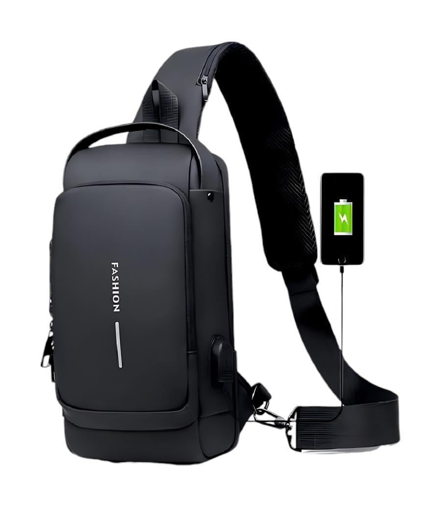 USB Charging Crossbody Bag Blue Black Brown Nylon 12