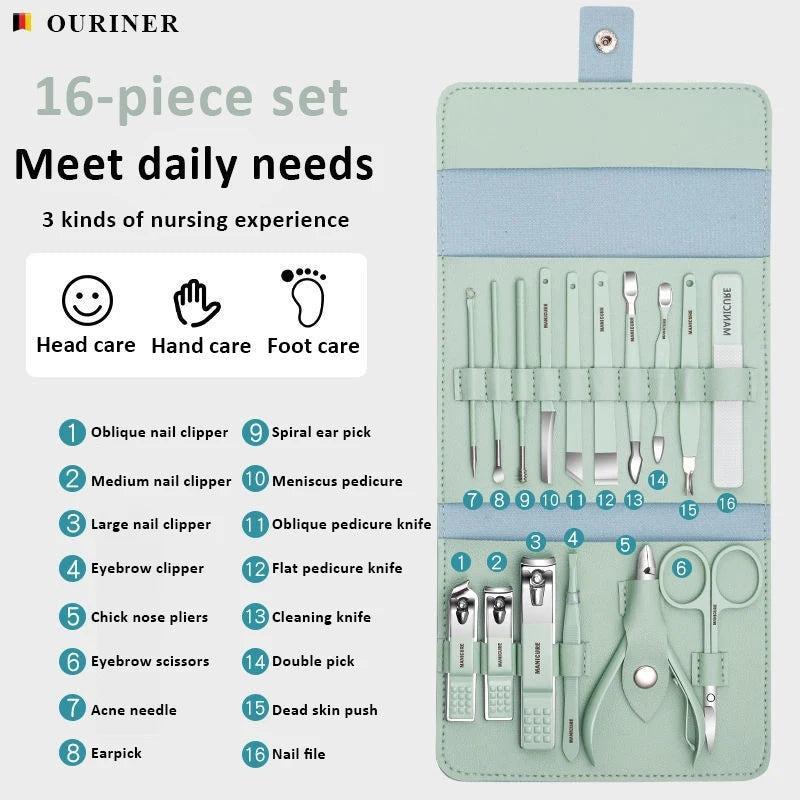 16-Piece Premium Personal Manicure & Pedicure Grooming Kit