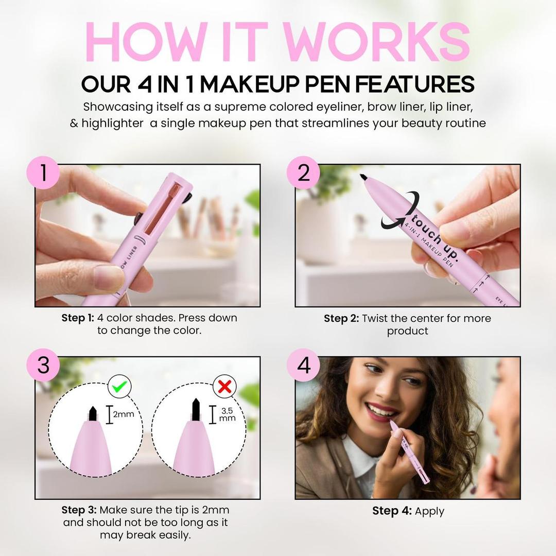 4-in-1 Makeup Pen with 3 Shades & Brush