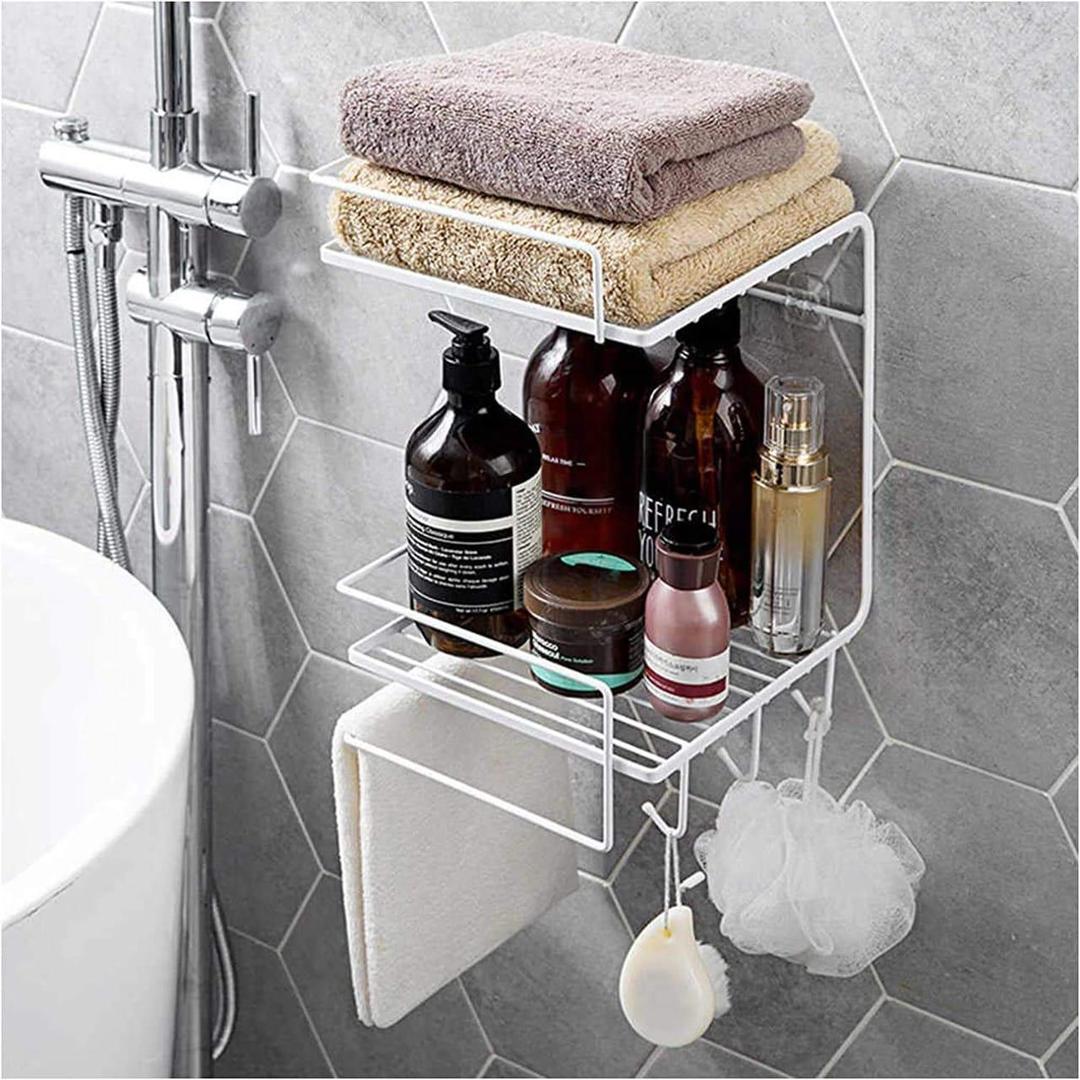 Black Iron Bathroom Shelf with Towel Rack & Storage