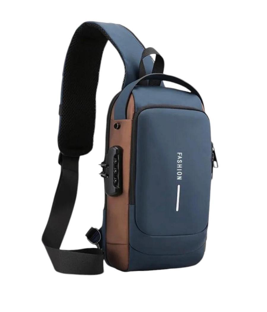 USB Charging Crossbody Bag Blue Black Brown Nylon 12