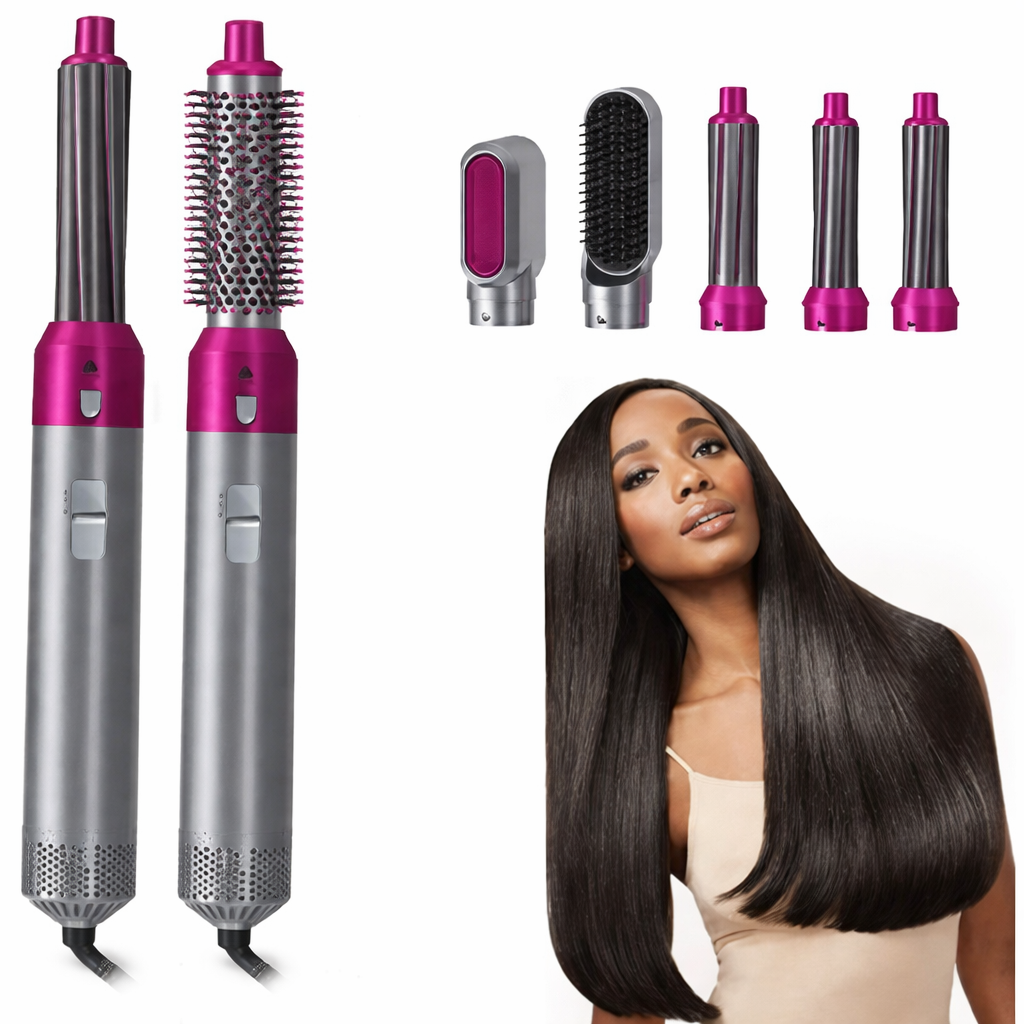 5-in-1 Hair Dryer with Curling Brush & Attachments