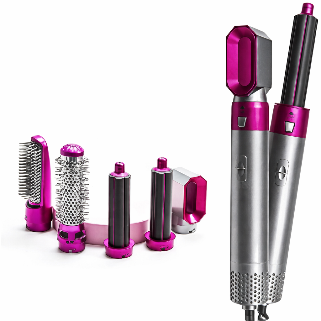5-in-1 Hair Dryer with Curling Brush & Attachments