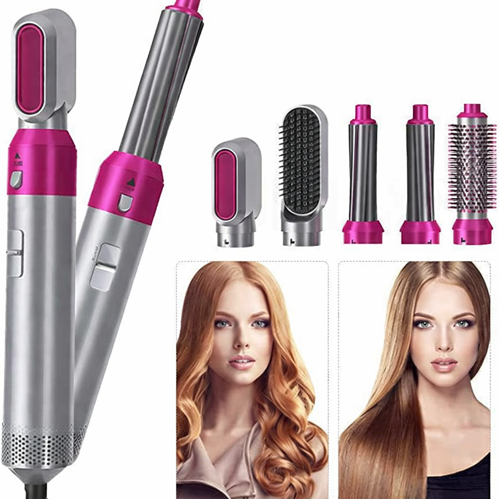 5-in-1 Hair Dryer with Curling Brush & Attachments